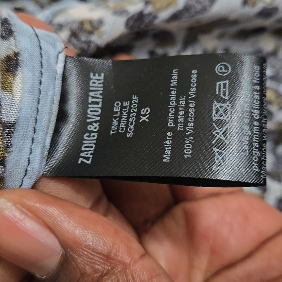 Zadig and Voltaire Tink Leo Crinkle Blouse with Lace Trim Size XS - Picture 8 of 10